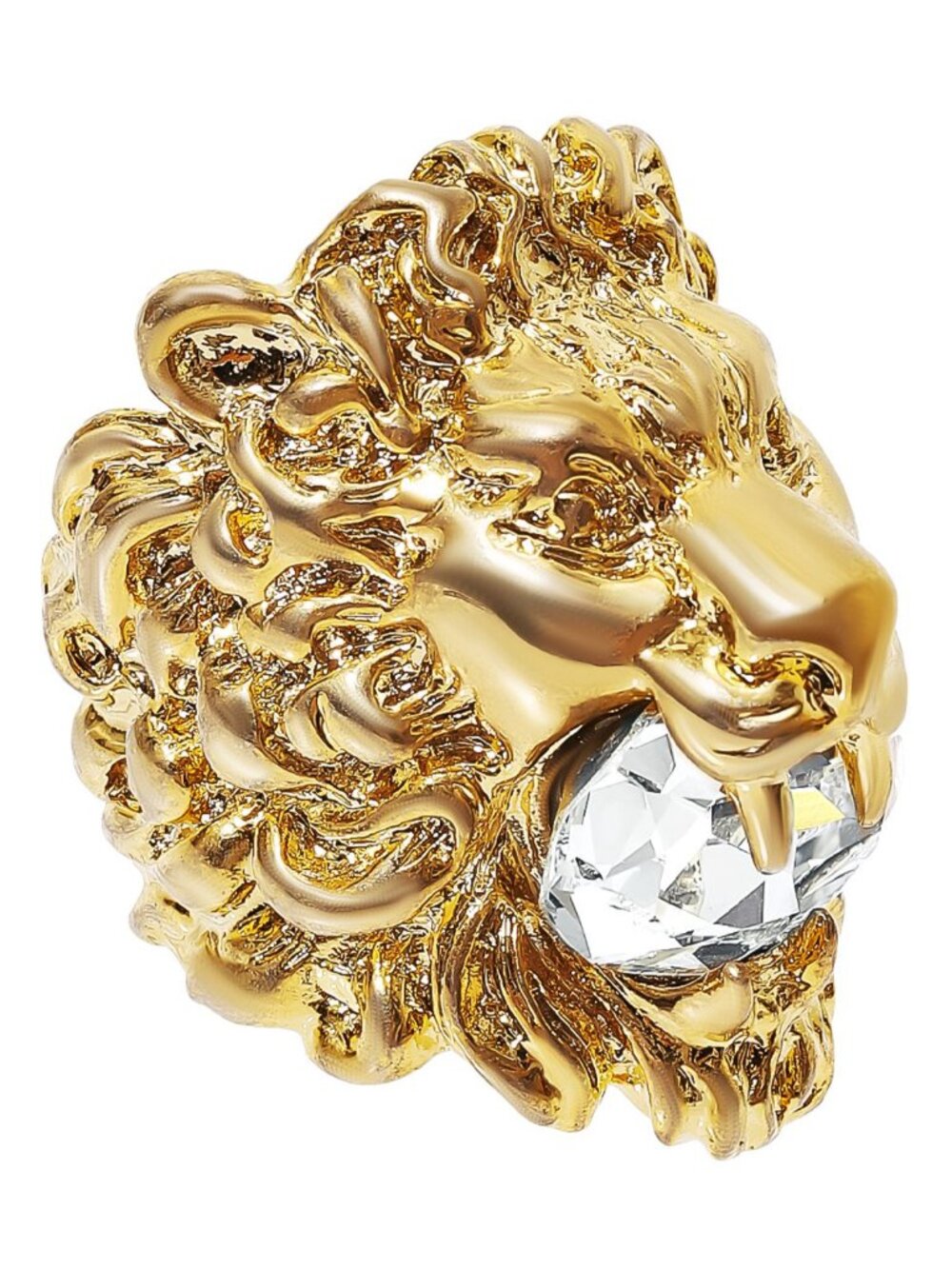 GUCCI RING LION HEAD CRYSTAL EMBELLISHED GOLD TONE BAND UNISEX sz 19 US 8 3/4